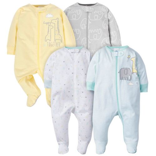 Gerber Baby Boys 4 Pack Sleep 'n Play Footie - Animals - Preemie - 4-pack