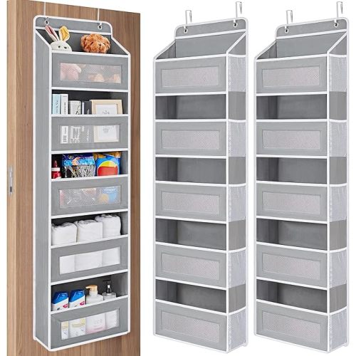 JARLINK 2 Pack Over the Door Organizer Storage, 5 Shelf Hanging Door Organizer with 5 Large Capacity Pockets, Anti Tilt 44 lb Load Behind Door Storage for Bedroom, Bathroom, Pantry, Nursery, (Grey)