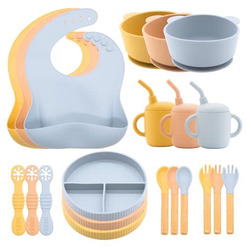 CHCC Silicone Baby Feeding Set 21 Pcs, Baby Led Weaning Supplies, Baby Feeding EatincSupplies Set BPA Free, Baby Essentialsfor Newborn Gift Mixed