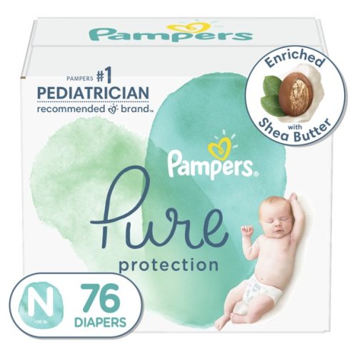 Pampers Pure Protection Natural Newborn Diapers, Size N, 76 Ct
