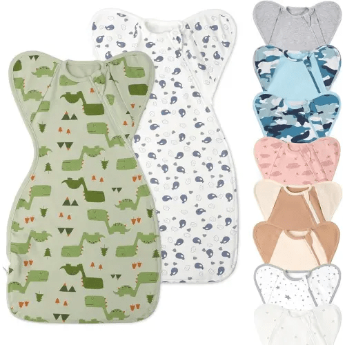 Swaddle Blanket Sleep Sack with Arms Up Design 2 Packs, Hands Up Sleeping Sack 3-Way Transitions to Arms-Free Wearable Sleeping Bag for Newborn Baby Boys Girls Snug Fit Calms Startle Reflex