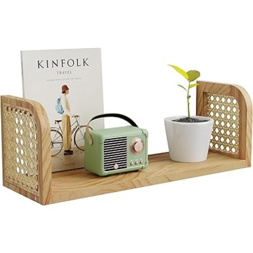 Rattan Wall Shelf, Hanging Book Shelves, Decorative Natural Nursery Decor, Picture Ledge, Mail Organizer, Floating Shelf for Office, Bedroom, Bathroom