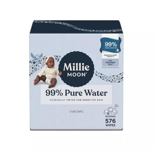 Millie~Moon 99% Pure Water Luxury Baby Wipe, 576 Count (8 * 72 Pack)
