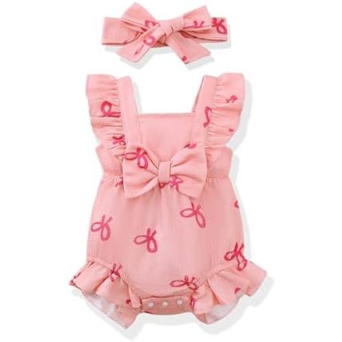 Renotemy Preemie Newborn Baby Girl Clothes Infant Cotton Linen Romper Ruffle Sleeve Jumpsuit Spring Summer Outfits for Girls