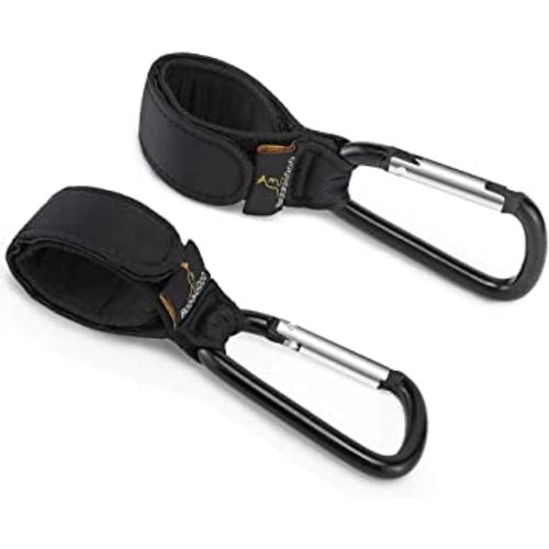 BabbleRoo Stroller Hooks Adjustable Universal Multi-Purpose Stroller Organizer Clip to Hang Your Purse, Shopping & Diaper Bags on Buggy, Pushchair or Pram, Black, 2 Pack