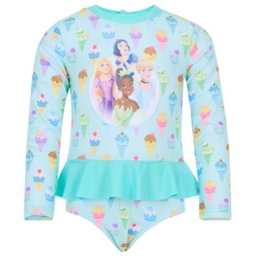 Disney Princess Toddler Girls UPF 50+ One Piece Bathing Suit Pale Aqua Princesses 2T