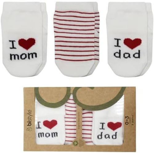 bistyle Baby Socks 0-3 Months, Cotton Baby Socks 0-3 Months Socks with Saying I Love You Dad & Mom Newborn