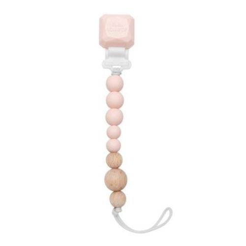 Loulou Lollipop Silicone + Wood Soother Holder In Silicone Clip - Color Pop Pink Quartz