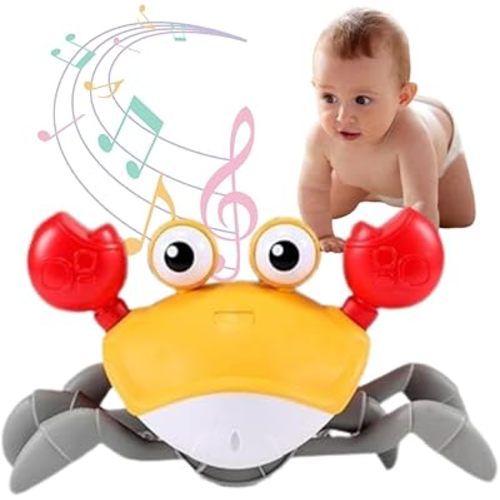 Moving Crab Toy, Interactive Sensory Development Toy with Music and Lights, Motion-Activated Fun, Durable and Safe Design, Perfect Birthday for Kids, Yellow, Baby Fun Tummy Time Games
