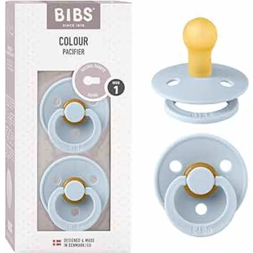 BIBS Pacifiers | Natural Rubber Baby Pacifier | Set of 2 BPA-Free Soothers | Made in Denmark | Baby Blue | Size 0-6 Months