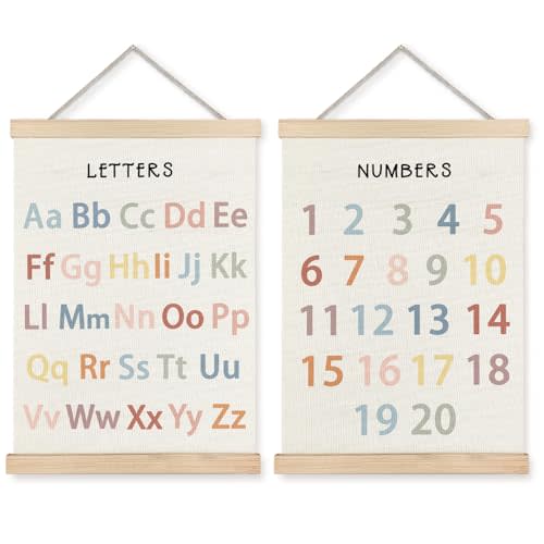 Supwhd Classroom Wall Decor, Numbers and Alphabet Educational Wall Art Poster, Alphabet ABC Numbers from 1 to 20 Poster Wall Decor for Toddler Kids Room Playroom Classroom, 12x16 Set of 2