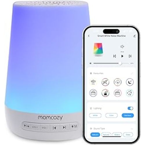 Baby Sound Machine, Momcozy White Noise Machine for Baby Sleeping with Night Light, Toddler Sleep Trainer 34 Soothing Sleep Sounds, Timer, App Remote Control, Personal Sleep Routine Alarm Clock(Blue)