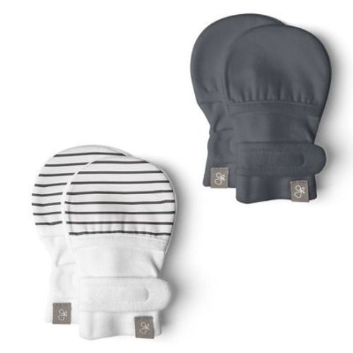 Goumi Viscose From Bamboo + Organic Cotton 2pk Stay-on Mitts - 3-6m - Midnight/stripe Gray