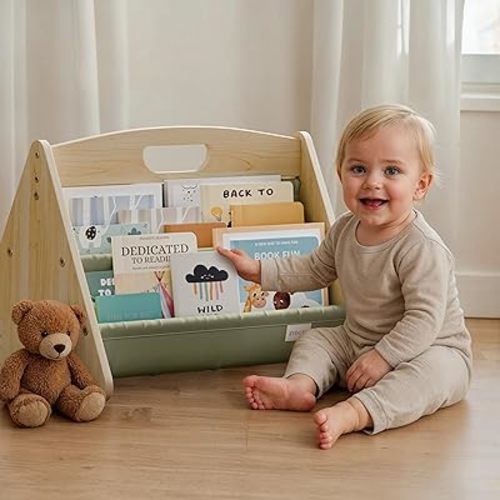 Decorative Bookshelf for Toddlers and Kids - Beautiful Montessori Shelf to Display All Books for Your Little One - The Perfect Nursery Organizer for Your Baby Girl/Boy´s Bedroom & as Play Room Decor