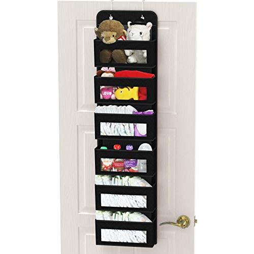 Simple Houseware Over Door/Wall Mount 6 Clear Window Pocket Organizer, Black