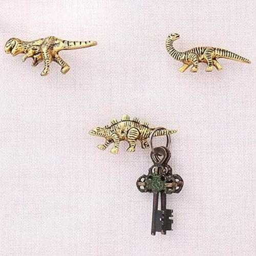 Indian Shelf 3 Pieces Cute Dinosaur Kids Nursery Wall Hooks for Hanging Things Decorative Bathroom Wall Decor Gold Towel Hooks for Hanging Coats, Purse, Backpack, Hats, Ties