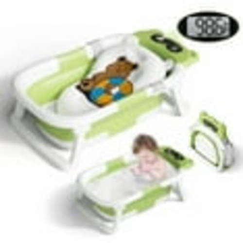COOSEYA Baby Bathtub ,Collapsible Baby Bathtub , Bath Tub with Cushion and Thermometer ,Newborn to Toddler Portable Travel Multifunctional Bathing 0-2 Years (Bear/Green)