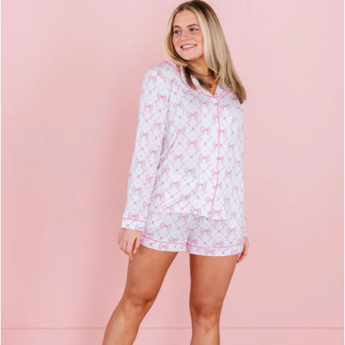 Take A Bow Women's Collar Shirt & Shorts Set