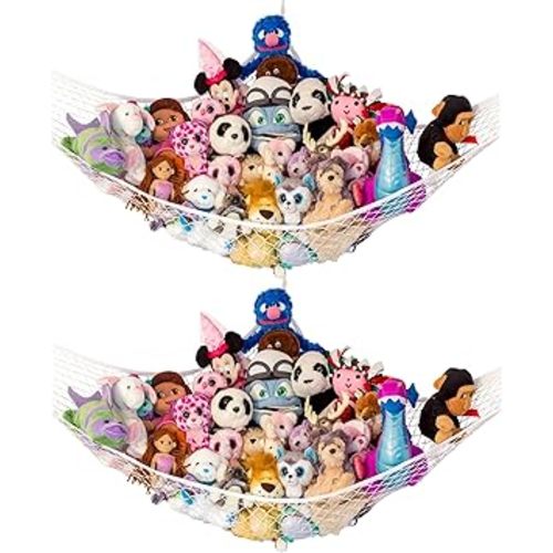 Lilly's Love Stuffed Animal Hammock, 2 Pack | Corner Hanging Organizer, Toy Storage, Stuffed Animal Storage | Easy to Hang Plushie Net w/Anchors & Hooks | Cute Room, Bedroom & Home Decor (White)