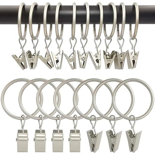 90 Pack Curtain Rings with Clips, Drapery Clips with Rings, Drapes Rings 1.26 in Interior Diameter, Fits up to 1 in Curtain Rod, Matte Silver