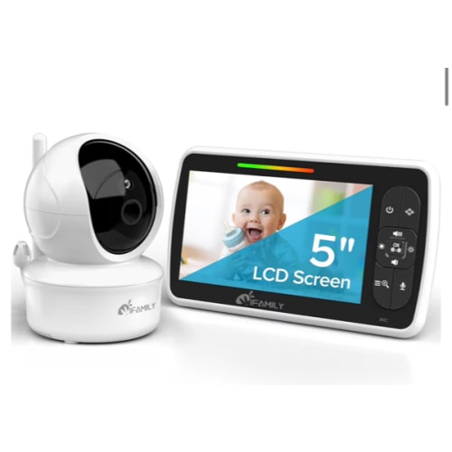 iFamily Baby Monitor - Large 5" Screen with 30Hrs Battery Life - Remote Pan-Tilt-Zoom;No WiFi, Two-Way Audio, Night Vision, Temperature, Lullabies, 960ft Long Range Baby Monitor with Camera and Audio