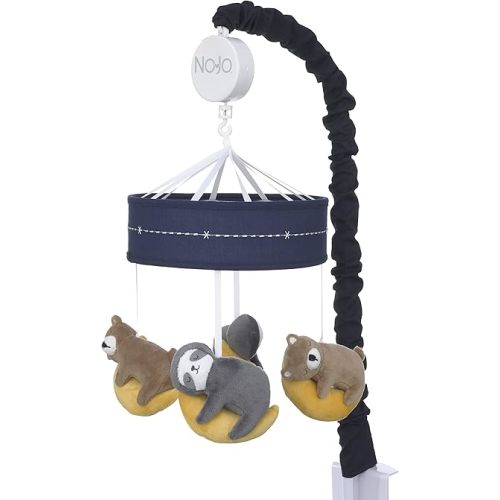 NoJo Goodnight Sleep Tight Navy Bear & Sloth Musical Mobile, Navy, Tan, Grey, Orange