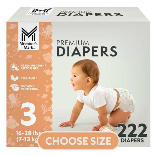 Member's Mark Premium Baby Diapers, Sizes: Newborn - 8