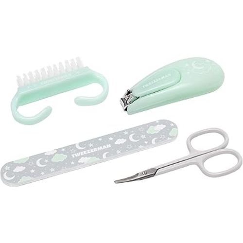 Tweezerman Baby Manicure Kit Includes Nail Clipper, Grooming Brush, Nail Trimming Scissors, and Nail File