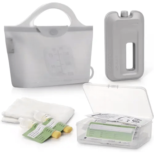 haakaa Colostrum Feeding Essentials Pack - Colostrum Collector Kit +Silicone Microwave Steam Sterilizer Bag 750ml + Reusable Ice Packs for Cooler