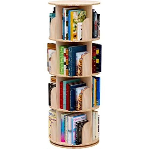 Rotating Bookshelf, 360 Display 4 Tier Floor Standing Bookcase Storage Rack for Kids&Adult, Wood Narrow Book Shelf Organizer for Bedroom, Living Room, Study Room