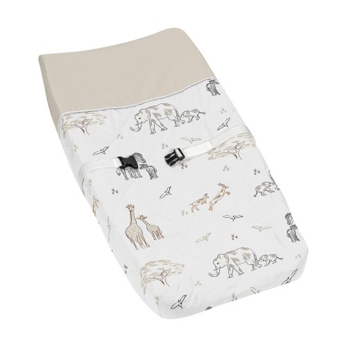 Jungle Safari Animals Boy Girl Changing Pad Cover Taupe Black and White Gender Neutral Elephant Giraffe Wildlife Adventure Zebra