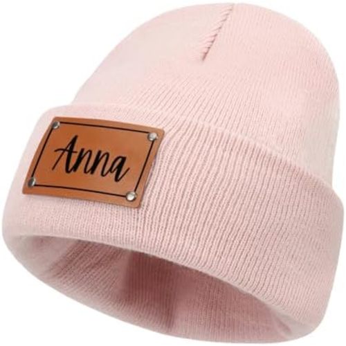Custom Toddler Baby Beanies, Mama Mini Matching Hats, Leather Patch Baby Knit Hats, Winter Beanies for Infant, Kids Adults
