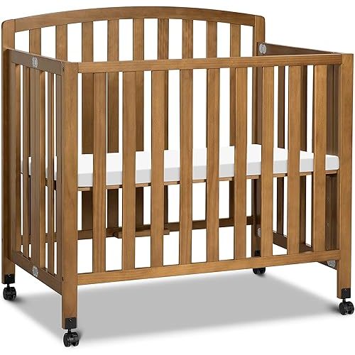 DaVinci Dylan Folding Portable 3-in-1 Convertible Mini Crib and Twin Bed in Chestnut, Greenguard Gold Certified