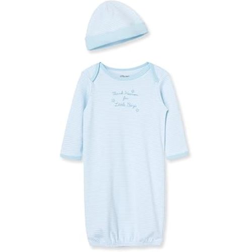 Little Me Clothes for Baby Boys' 2-Piece Nightgown and Cap Set 100% Cotton with Elastic Bottom, Baby Essentials
