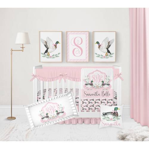 Baby Girl Crib Bedding Set, Mallard Duck Crib Bedding Pink, Baby Girl Duck Hunting Nursery Decor, Mallard Duck Nursery, Duck Baby Bedding