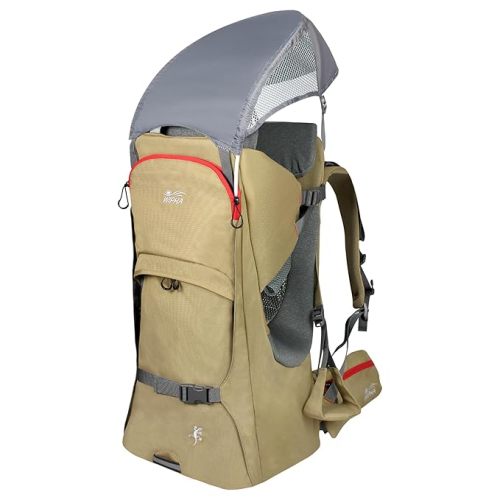 WIPHA Toddler Hiking Carrier, Baby Backpack with Sun Canopy & Storage, Sand