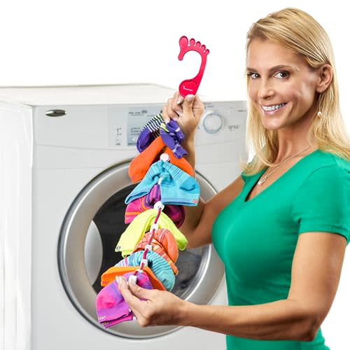SockDock Sock Laundry Solution for Washing Drying & Storing Socks in Pairs, Clip & Hold Small & Long Socks in Washer Dryer & Closet, 2-Pack (Red)