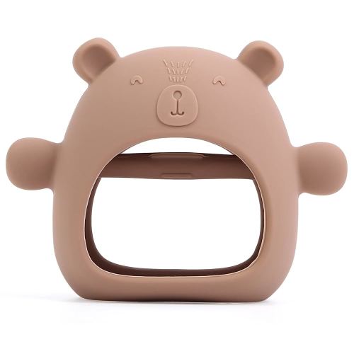 Silicone Baby Teether Toy for Infants 3+ Months, Anti-Drop Silicone Baby Mitten Teether for Soothing Teething Pain Relief, Baby Chew Toys for Sucking Needs, BPA Free, Caramel