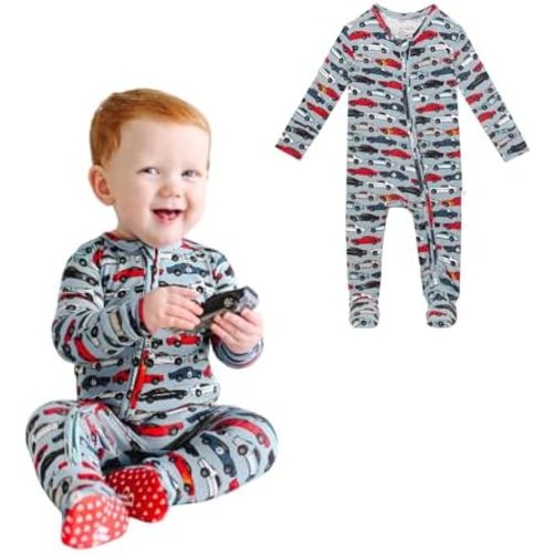 Posh Peanut Baby Boy Footie Pajamas - Soft Viscose Made from Bamboo 2 Way Zipper Sleepers & Onesies