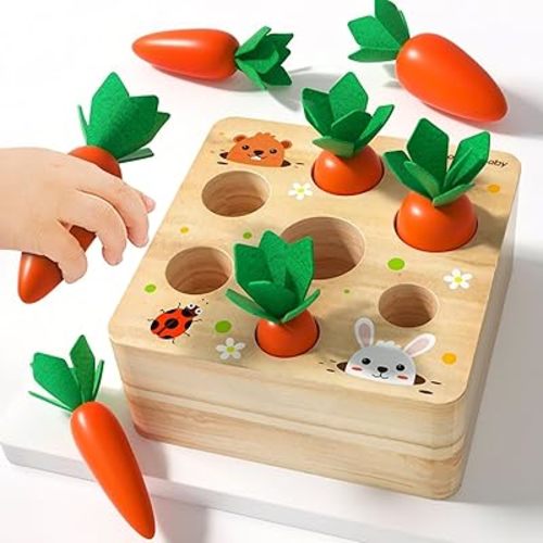 Montessori Toys for 1 Year Old – Wooden Carrot Shape Sorting Puzzle, Sensory Learning Toy for Toddlers, Size Matching & Fine Motor Skills Development, Educational Gift for Boys & Girls