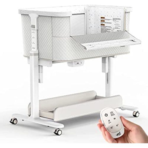 Rocking Bassinet for Baby Electric Bassinet Bedside Sleeper 3 Rocking Motion Baby Crib for Newborn Baby 5 Height Adjustable,Grey & White