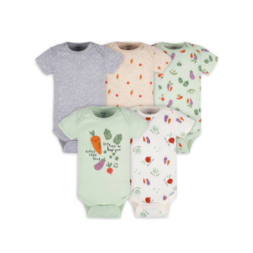 Gerber Baby Boy or Girl Gender Neutral Short Sleeves Onesies Bodysuits, 5-Pack (Newborn - 12 Months)