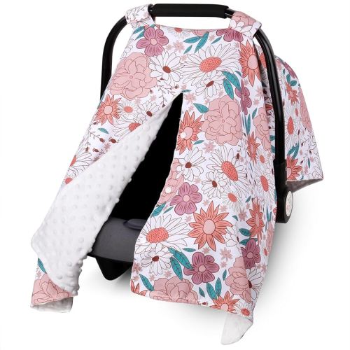 Metplus 2 in 1 Flowers Baby Car Seat Cover, Car Seat Canopy for Babies, Mom Multiuse Nursing Cover, Minky Baby Carrier Covers, Newborn Boy Girl, Peekaboo Opening