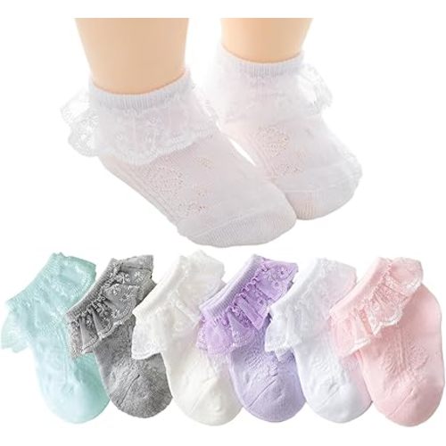 CHUNG Baby Toddler Girls Princess Cotton Frilly Socks Lace Ruffle Pack of 4/5/6 Thin Mesh Summer for Dress
