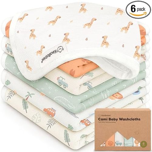 6-Pack Cotton Baby Washcloths for Baby - Organic Cotton Muslin Soft Wash Cloths (Wilderness)