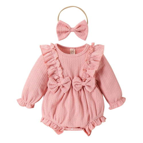XYIJANI Clearance 6-9 Month Boy Clothes Newborn Baby Girls Bow Long Sleeve Outsie Bodysuit Banquet Wedding Jumpsuit Clothes Baby Girl Clothes 0-3 Months (Pink,90)