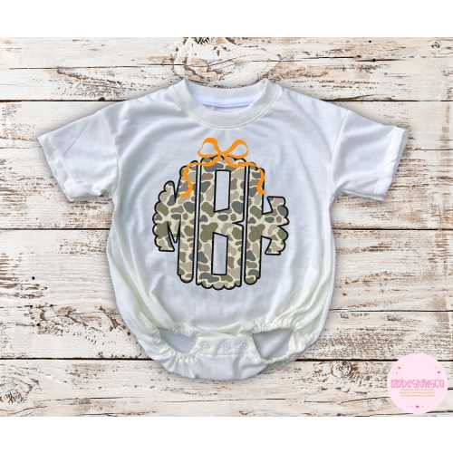 Custom Monogram Bubble Romper, Old School Camo Monogram, Toddler Girl Romper, Newborn Outfits, Personalized Baby Clothes, Baby Shower Gift