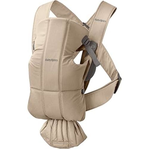 BabyBjörn Baby Carrier Mini, Beige, Woven | Newborn Carrier (7-25 lbs), Ergonomic, Easy-to-Use