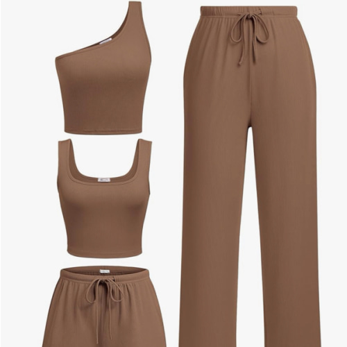 Ekouaer Womens 4 Piece Lounge Sets Ribbed Knit Crop Tank Top and Shorts Pants Casual Outfits