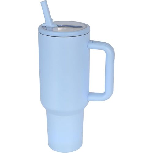 40 oz Insulated Tumbler with Handle,Flip Straw,Lid & Rubber Base Stainless Steel Water Bottle - Leak Proof Vacuum Insulated Mug BPA Free Reusable Travel Cup Gifts for Women/Men (light blue)
